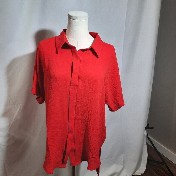 Red Collared Button-Up Blouse - Picture 1 of 3